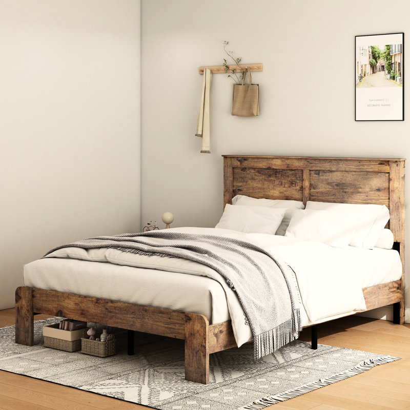 Structure de lit plateforme très grand en bois, bruit - scénario d'utilisation, aucun sommier nécessaire, installation facile en 45 minutes, grand sous l'espace, utilisation industrielle brun foncé, assemblage en quelques minutes, grand espace de rangement, métal et