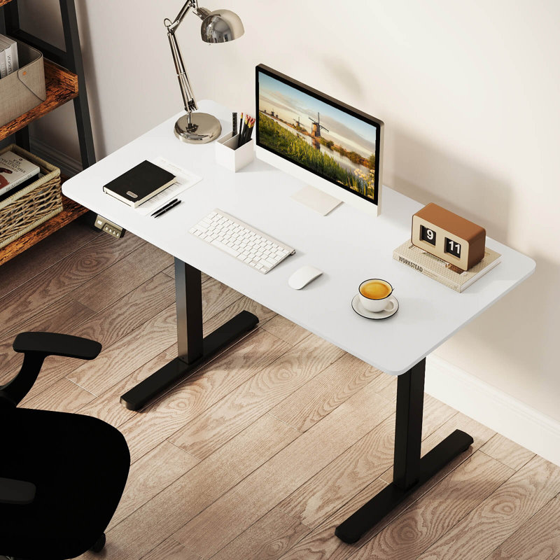 48” x 24” Electric Standing Desk with LED Display 2 Memory Height Settings for Home White+Black, White/Black