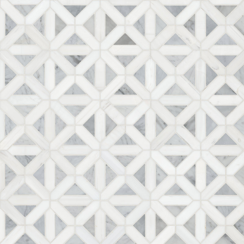 Calabria Frost Geometric 12 in. x 12 in. Polished Marble Mosaic Floor and Wall Tile