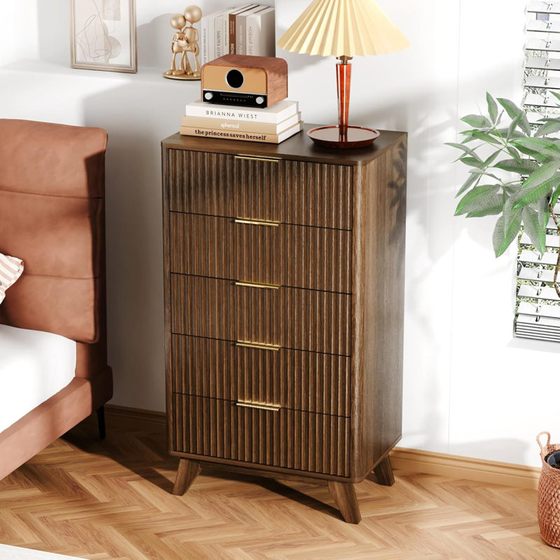 5 Drawer Grille Harrietta Walnut Tone P2 Particleboard Density Board 23.7X15.6X44.9 Inches