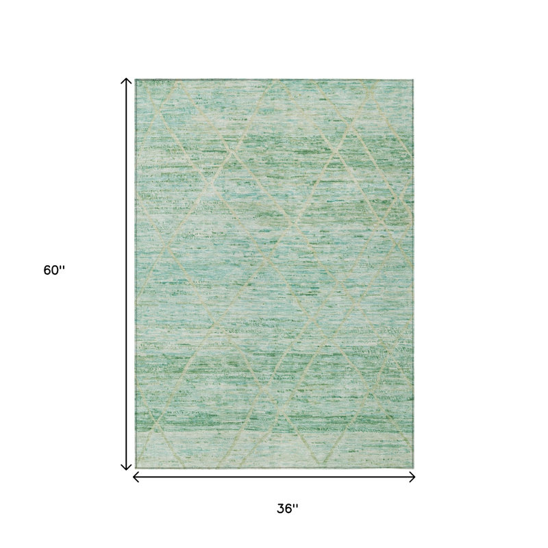 3' X 5' Artichoke Green And Beige Trellis Washable Indoor Outdoor Area Rug