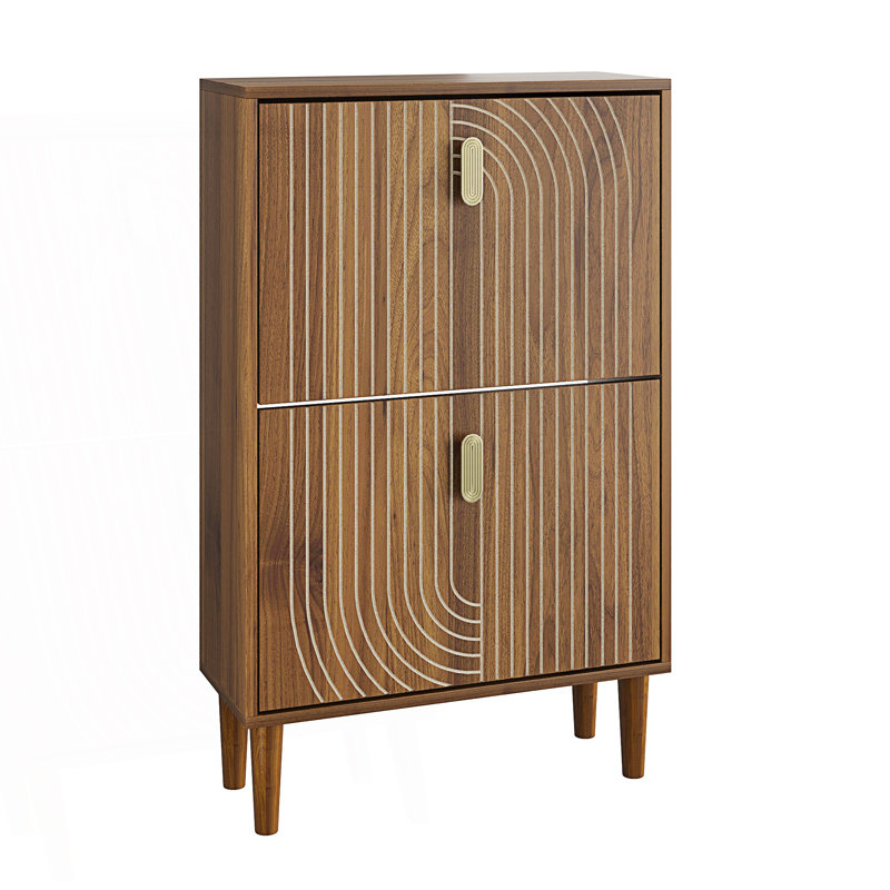 Shoe Storage Cabinet With 2 Flip Drawers, Freestanding Shoe Cabinet With Metal Handles, Accent Cabinet