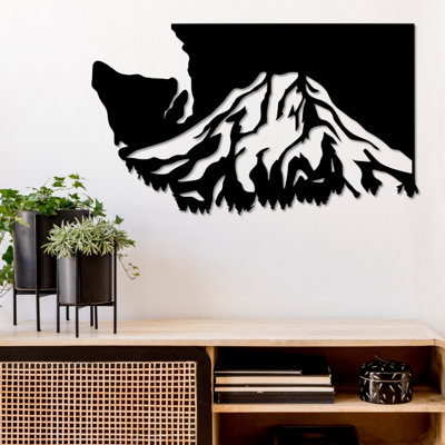 Art mural en métal Washington Mt Rainier - Silhouette d'art du mont Rainier - Sculpture du Nord-Ouest pacifique - Suspension murale rustique d'extérieur - Art industriel moderne en métal - Décoration d'aventure naturelle - Pièce d'art audacieuse