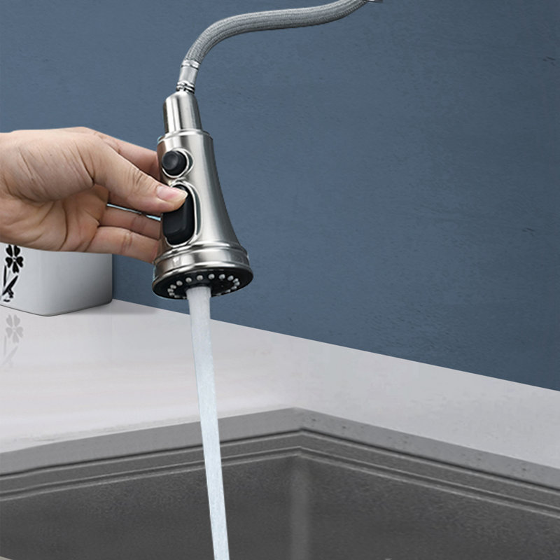 Robinet d'évier de cuisine à poignée simple en acier inoxydable avec bec pivotant sur 360 ° Topcraft, Nickel brossé