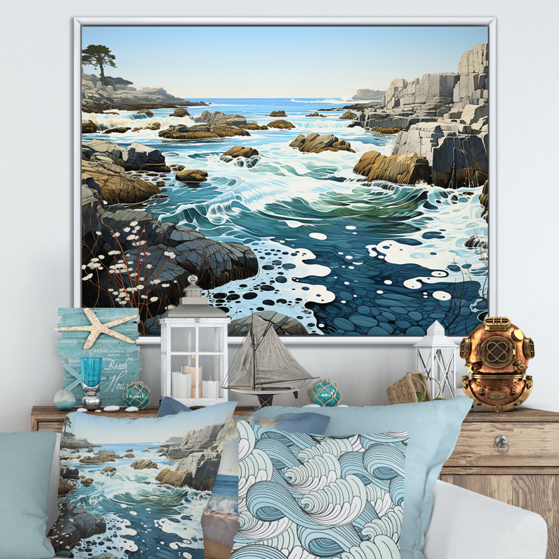 Paysage de plage sauvage IV sur toile, H 30 po x l 40 po x P 1,5 po, Cadre flottant blanc