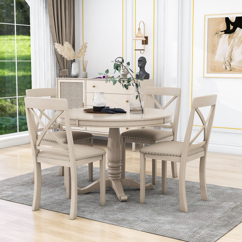 Ensemble de table de salle à manger 5 pièces Wisby, table de cuisine en bois et chaises rembourrées