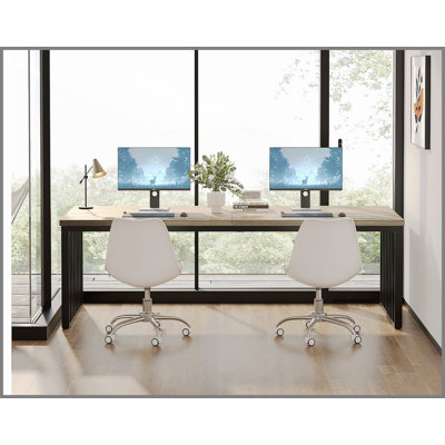 Bureau d'ordinateur double 78,74 pouces pour poste de travail industriel très long pour 2 personnes avec structure en métal robuste, grande table d'étude double pour bureau à domicile, finition grise et noire