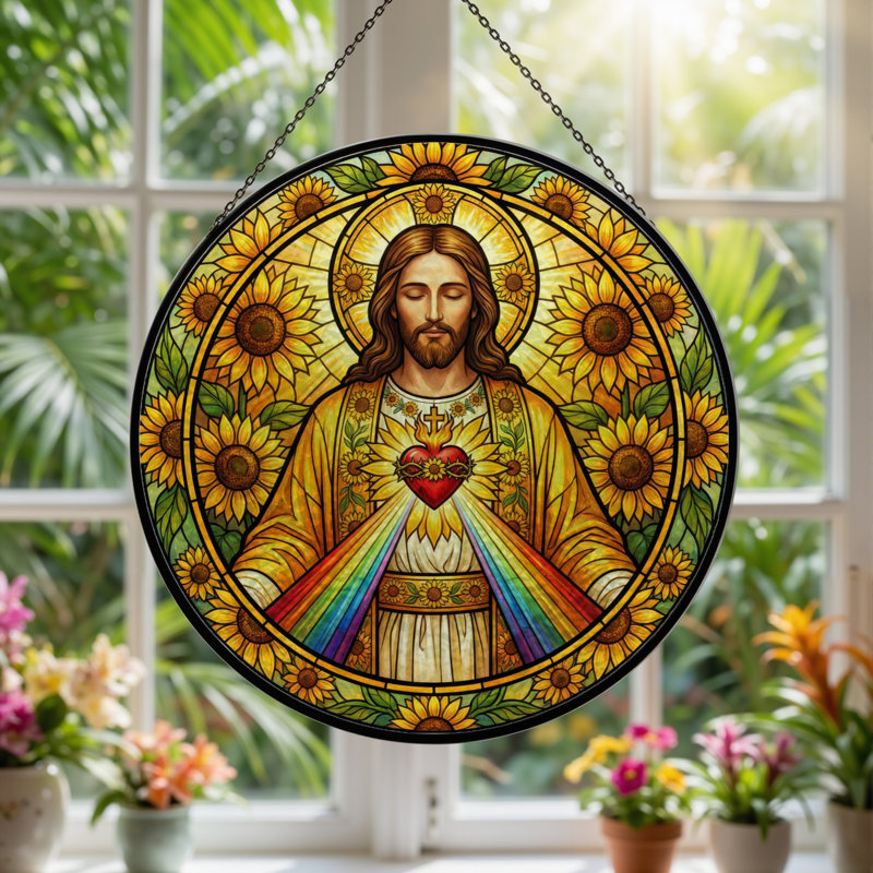 Panneau de vitrail Sacred Heart - 7,8H, H 7,8 po