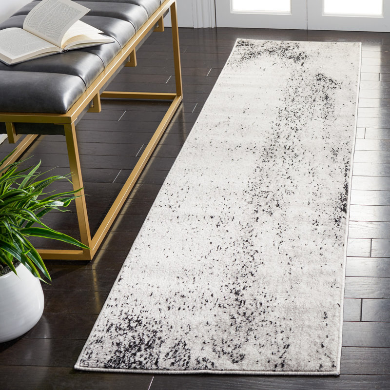 Tapis gris à motif abstrait Hindsboro, Tapis de couloir 2 pi x 8 pi
