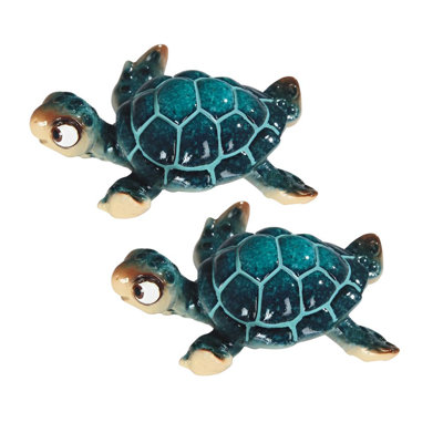 "2-PC Set" ICE ARMOR 4"W Miniature Cute Blue Sea Turtle Figurine Figurine Statue Ornament Home/Room Decor and Perfect Gift Ideas for House Warming, Ho