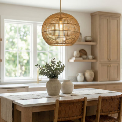 Coastal 19.25 in. Camel Rattan 1-Light Pendant