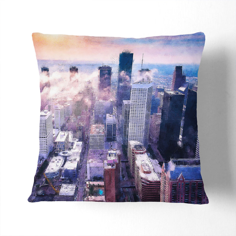 Houston Texas Skyline Painting Cushion with Filling, 40cm H x 40cm W x 15cm D