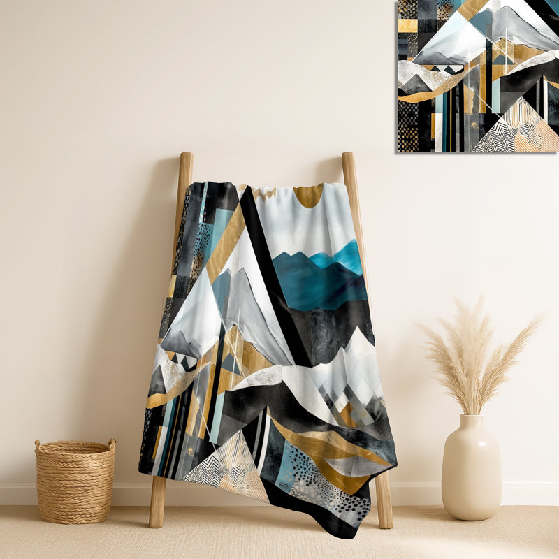 Couverture géométrique sarcelle et dorée - Coussin géométrique City