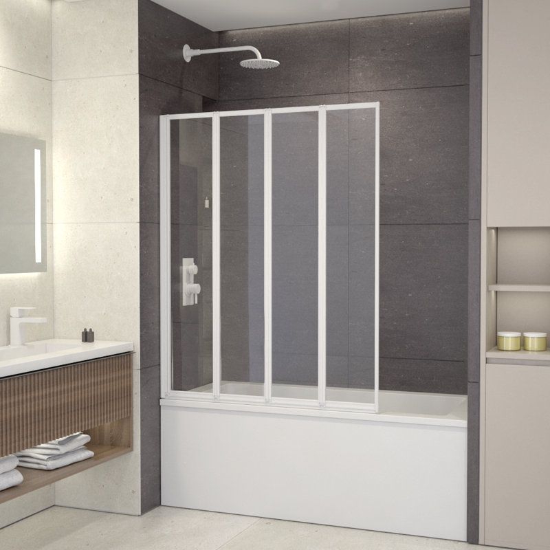 Triton 44" W X 55" H Framed 4-Fold Folding Tub Door With Clear Glass, White