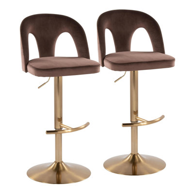 Ava Upholstered Contemporary Adjustable Barstool In Metal And With Round T Footrest By Lumisource - Set Of 2