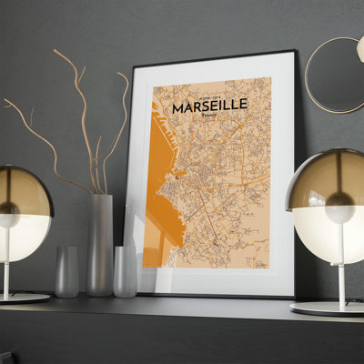 Marseille City Map in Vintage 1 Piece Wall Art