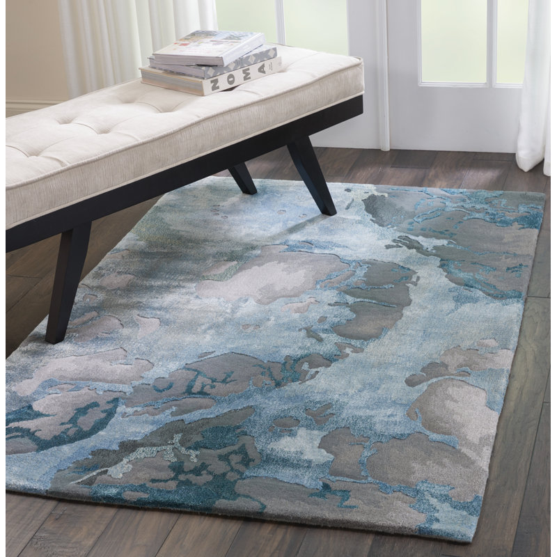 Tapis gris abstrait moderne fait à la main Versailles, Rectangle 5 pi 6 po x 7 pi 5 po