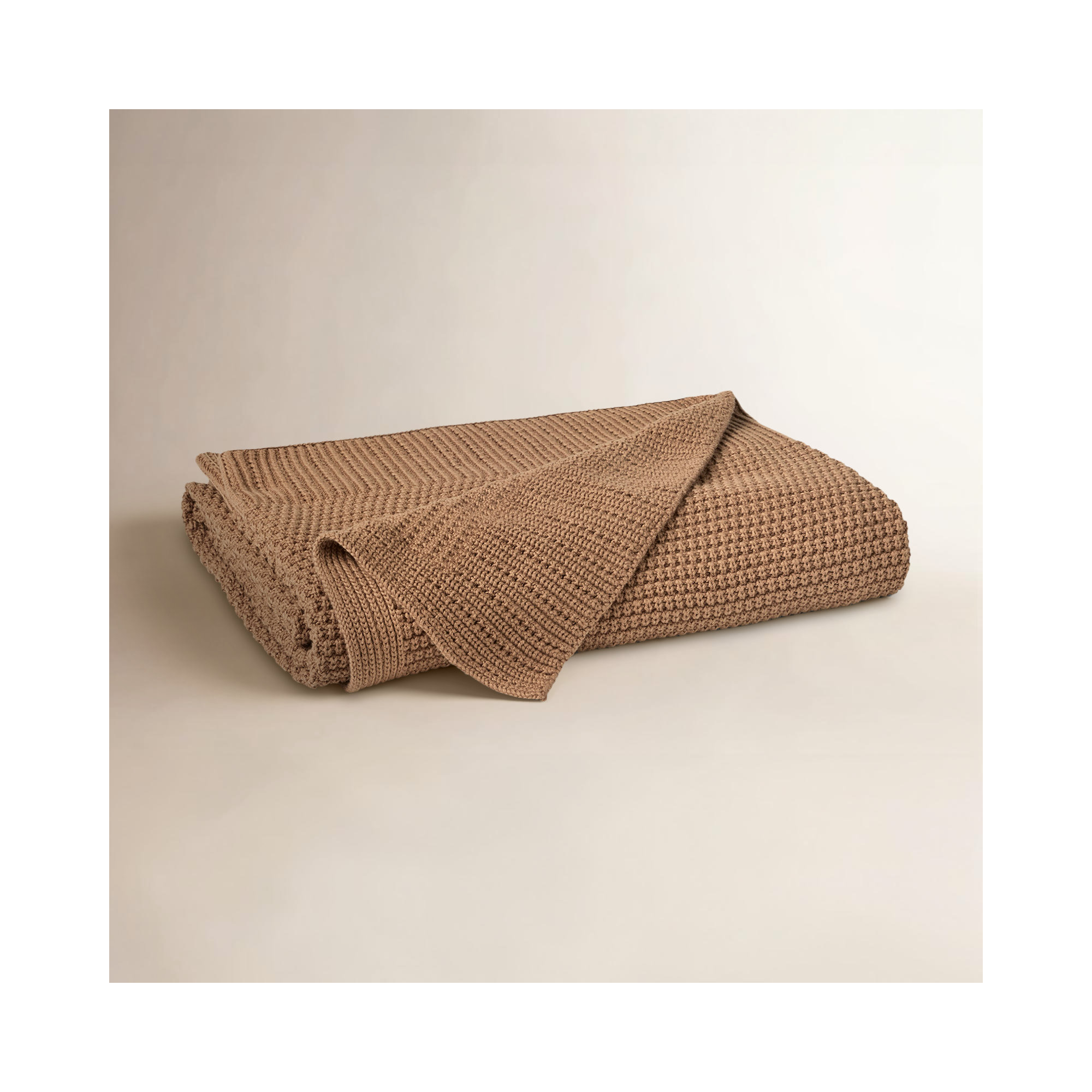 Avalon Cotton Knitted Throw Blanket, Almond