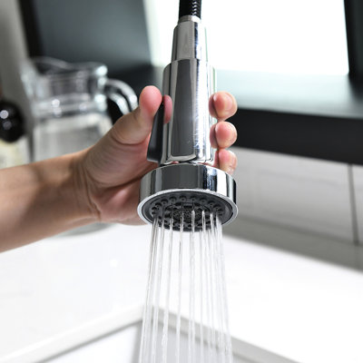 Robinet de cuisine contemporain avec poignée rétractable, poignée simple, grande arche, écoulement d'eau stable, finition de trou de corrosion commerciale, ressort en duvet classique moderne, multifonctionnel,