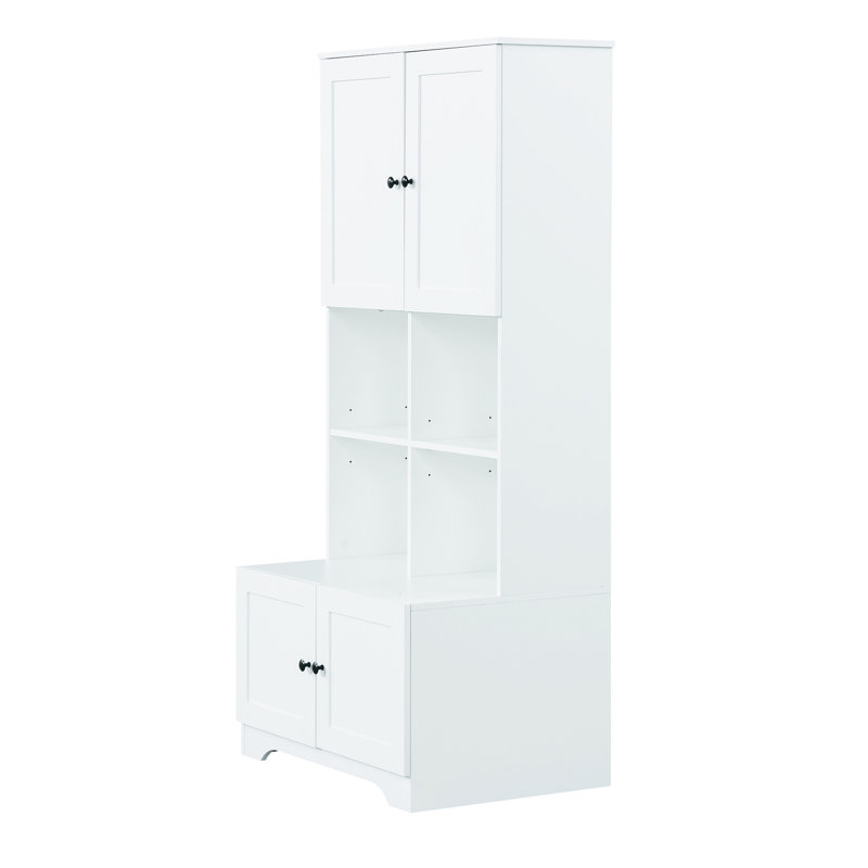 Large rangement pour la salle de bain - 4 poignées en métal blanc et beaucoup d'espace pour plus de stabilité
