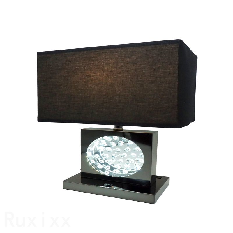 22"H Black Pewter Square Crystal Centerpiece With Night Light, Usb Port + Power Outlet, Black