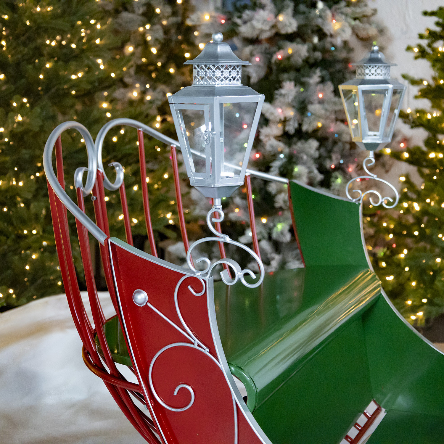 Large Victorian Christmas Sleigh Lawn Art, Red/Green/Silver