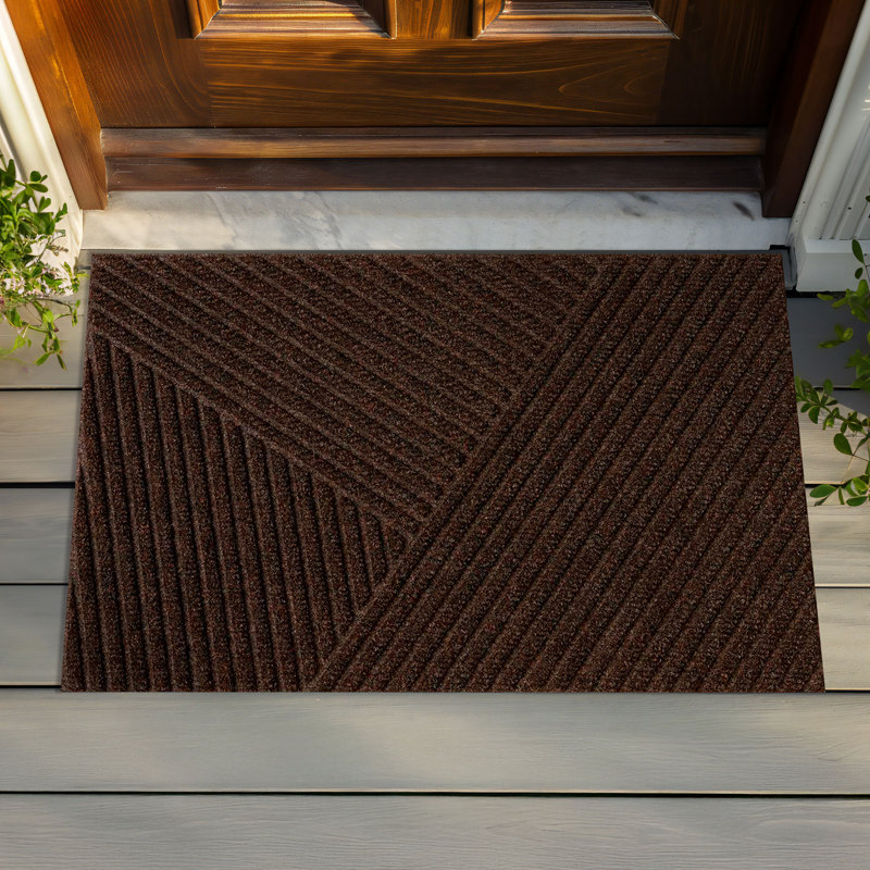 Ebern Designs Kasimir Leaves Brown Floor Mat, Brown