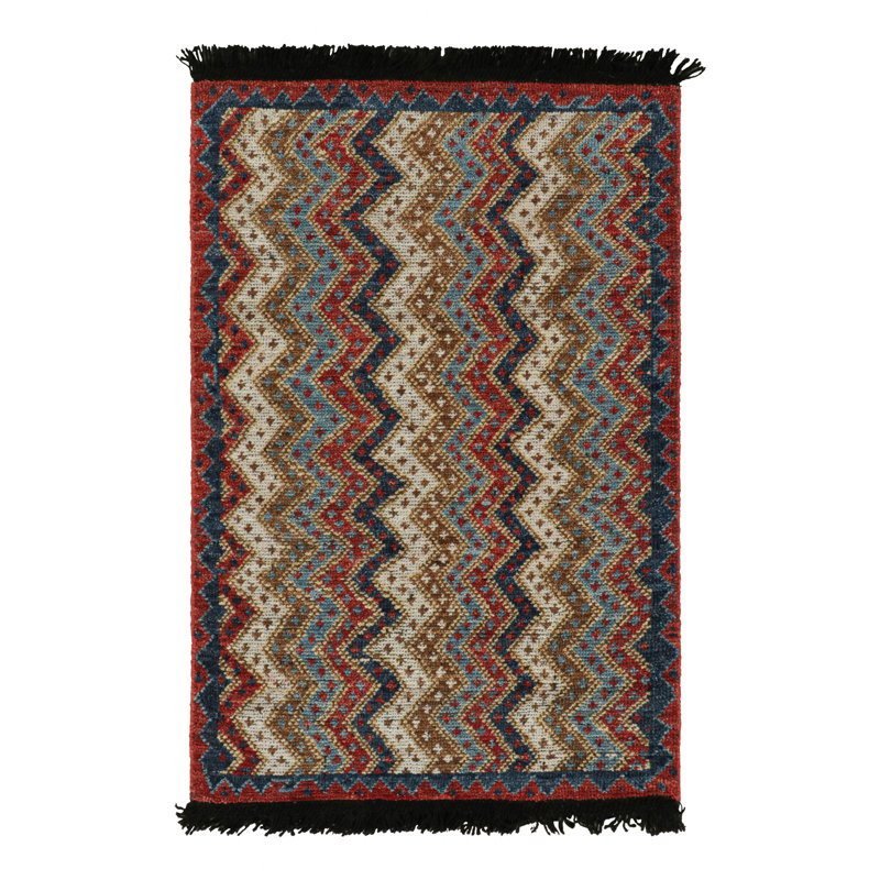 Rug & Kilim’S Antique Tribal Rug In Red, Blue And Beige-Brown Chevrons, Rectangle 6' x 8'