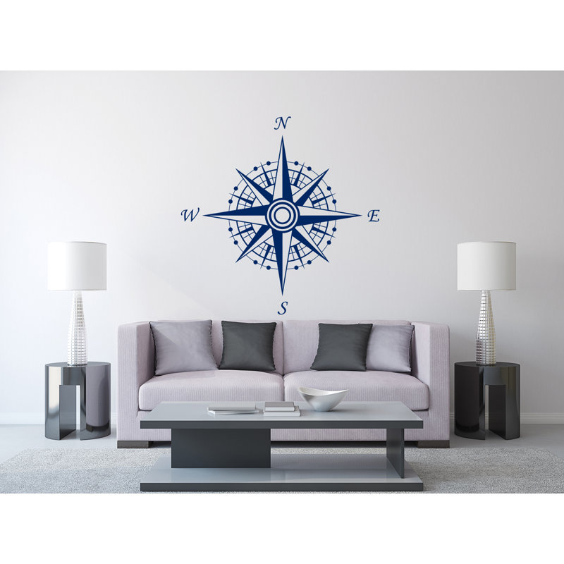 Décalcomanie murale autocollante compass, Bleu foncé