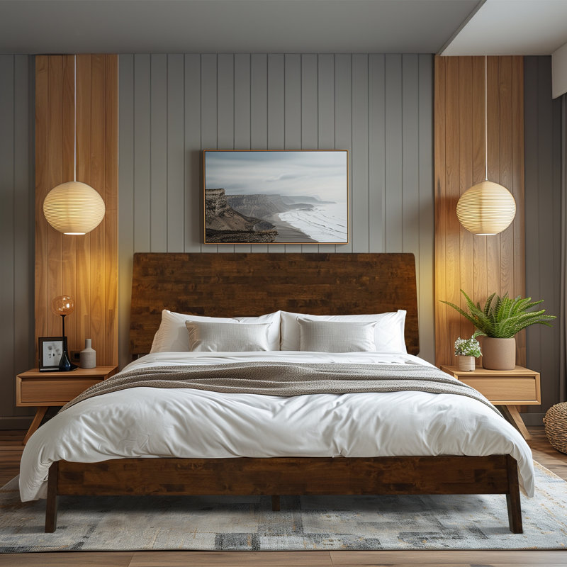 Structure de lit en bois massif de qualité supérieure avec tête de lit, lit en bois de tête de lit haut scandinave Signature, capacité de 800 lb, aucun sommier requis, convient à tous les matelas