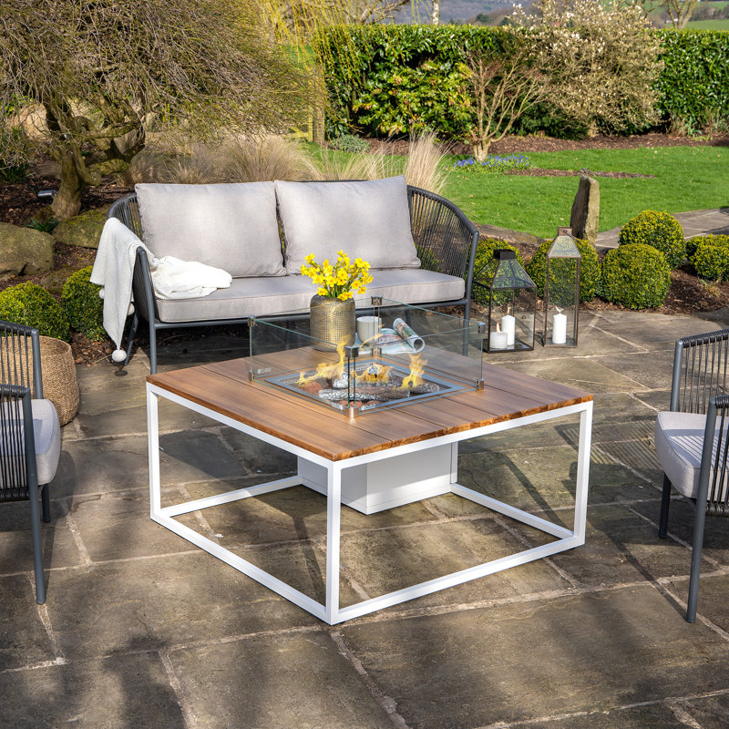 Himanshu Round Douglas Fir Wood Propane Smokeless Fire Pit Table with Hidden Fuel Tank, White