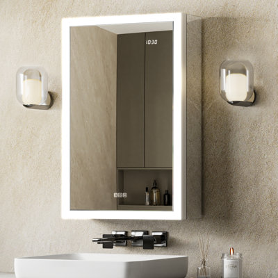 Ciyanna Recessed LED Lighted Medicine Cabinet with 3 Adjustable Shelves, Defogger, Outlets & USBs