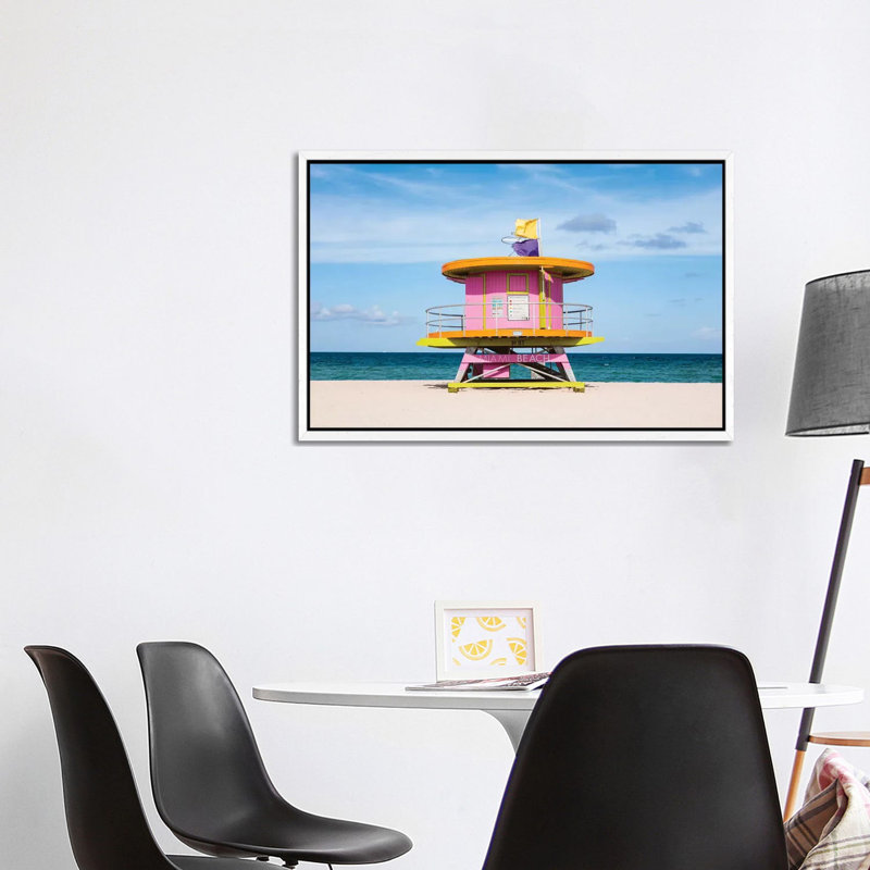 Lifeguard Cabin, South Beach, Miami II by Matteo Colombo - Print on Canvas, White Floater Framed