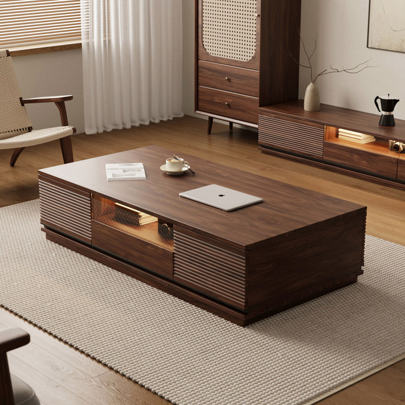 walnut coffee table, 13.8" H x 51.2" L x 27.6" W