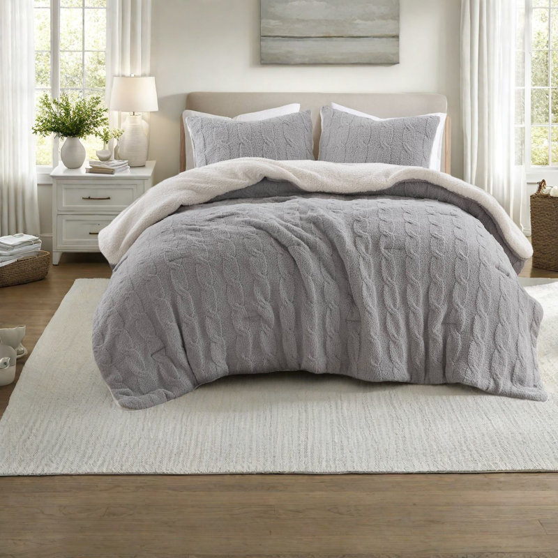 Cozy Twin Chenille Bedding Sets, Gray Waffle Knit For Modern Home