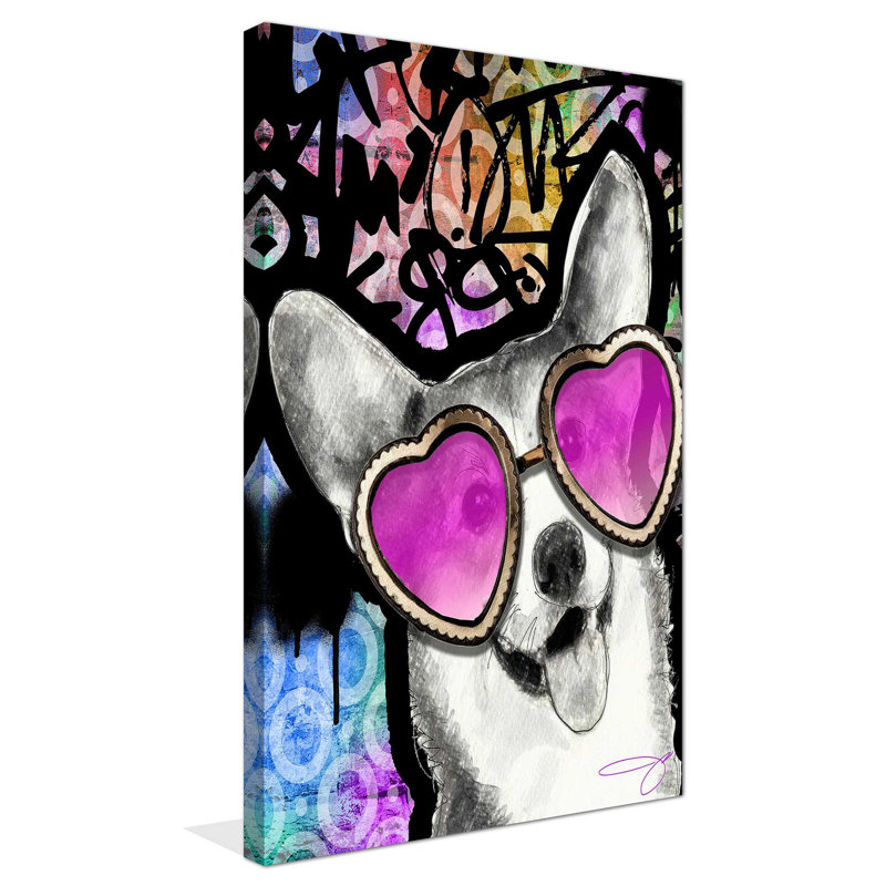 Corgi (vertical) - Impression sur bois, Toile tendue, H 30 po x l 18 po x P 1 po