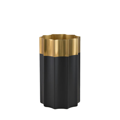 Vase Mercer41 Lumiere Black & Gold - Design cannelé moderne, vase en acier inoxydable, parfait pour les arrangements floraux, la décoration intérieure, le centre de table de mariage et d'événement, et