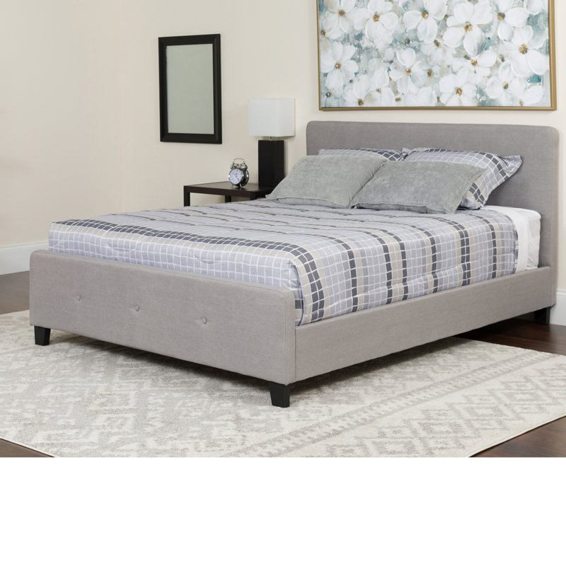 Upholstered Panel Bed, Light Gray, Queen