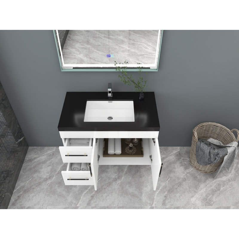Ensemble de meuble-lavabo mural simple 36 po Camoren, Blanc ultrabrillant, Noir mat