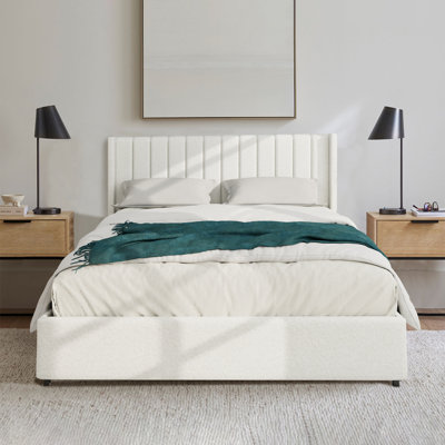 Connard Queen Bed Frame with Headboard 2 Drawers Storage Bed Boucle Upholstered Bed Frame