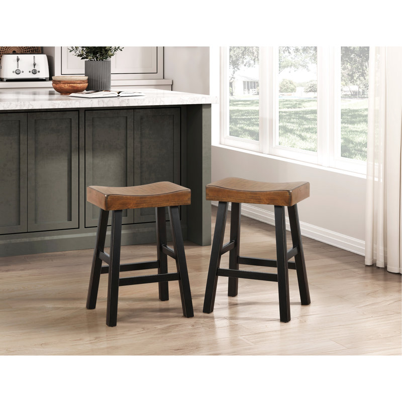Tabourets de comptoir, 2 pièces, bois d'hévéa massif, brun noir, tabourets transitionnels 2 pièces, salle à manger brune
