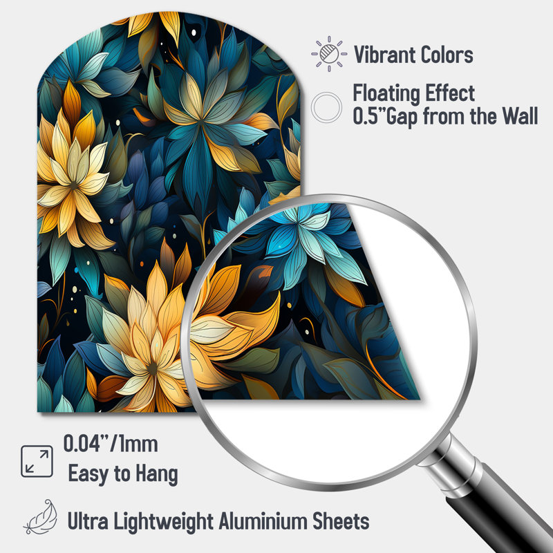 Southwood - art mural floral asymétrique en métal, impression d'arche bleue en métal, H 43 po x l 33 po