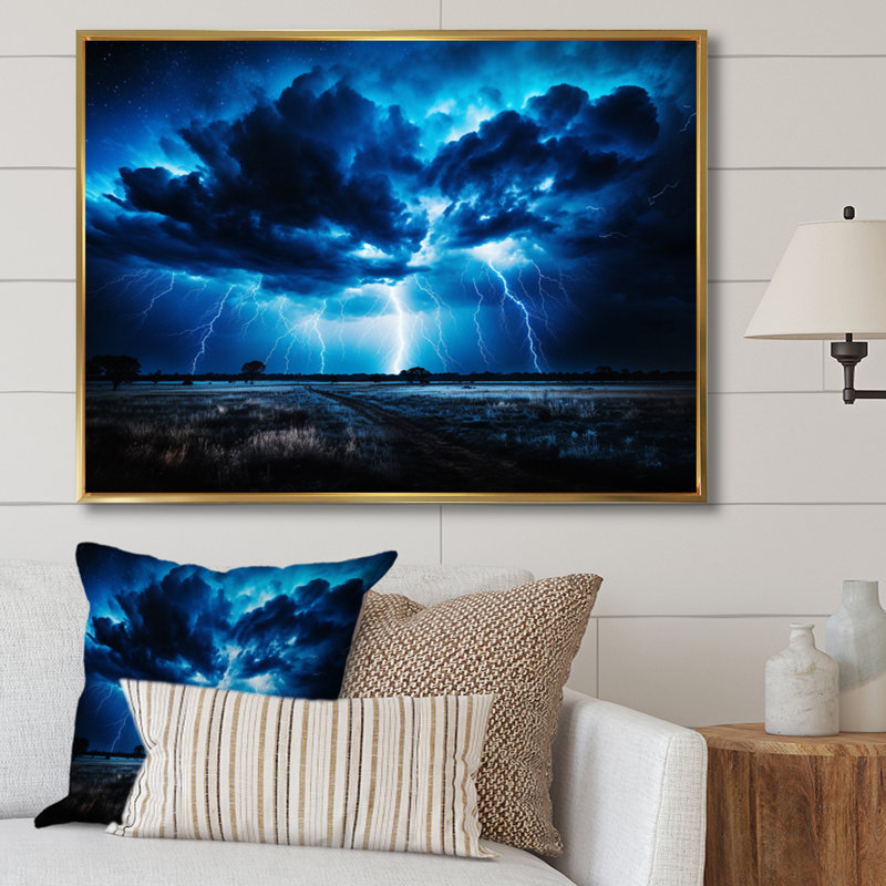Ethereal Lightning III - Storms Wall art Print, Gold Floater Framed, 16" H x 32" W x 1" D