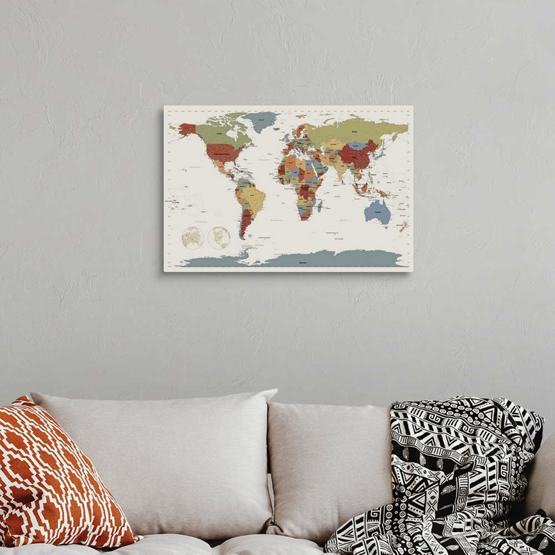 «World Map», impression par Michael Tompsett, H 20 po x l 30 po x P 1,5 po, Toile