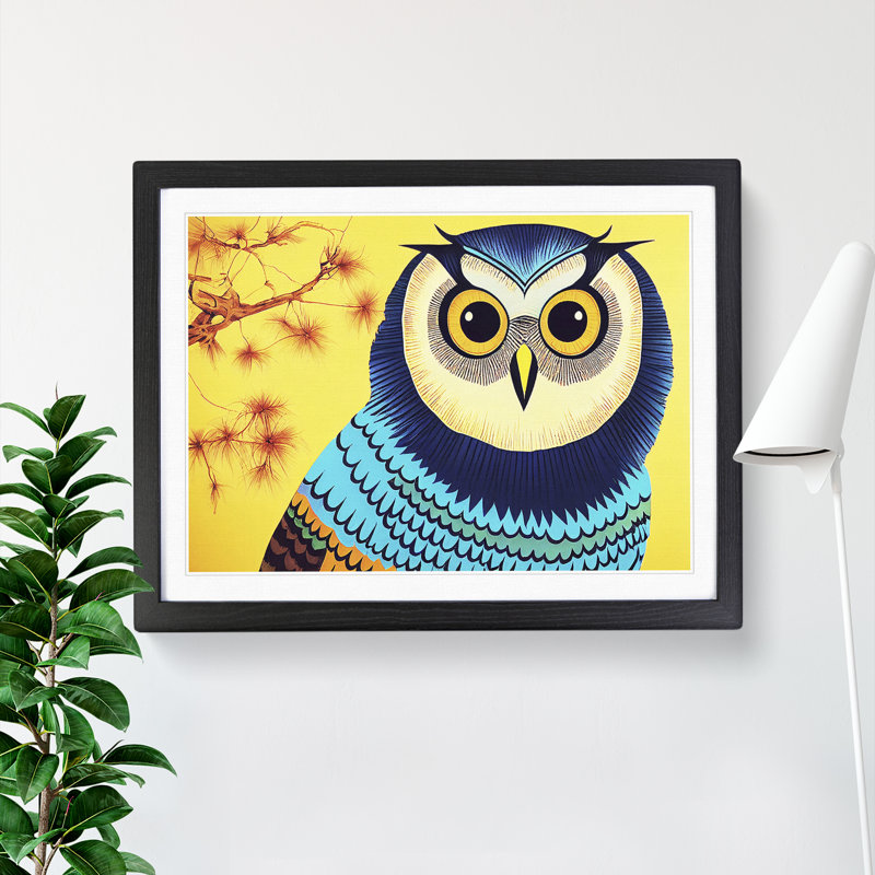 XH1022-9693X Vivacious Owl 1 Piece Single Picture Frame Wall Art, 46cm H x 64cm W x 2cm D, Black Framed