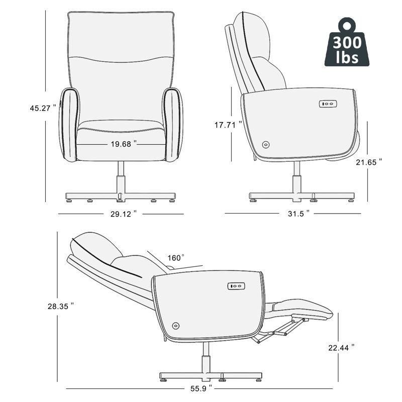 Fauteuil pivotant à réglage électrique, fauteuil de bureau ergonomique avec chargeur USB, inclinaison de 90 à 125 degrés, revêtement en velours, rotation à 360 ° et hauteur réglable, fauteuil de bureau moderne pour le bureau à domicile