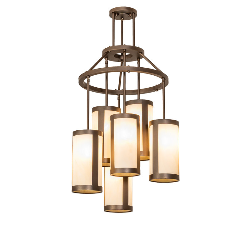 Lustre cylindrique 6 lumières à abat-jour Cartier Chandelier