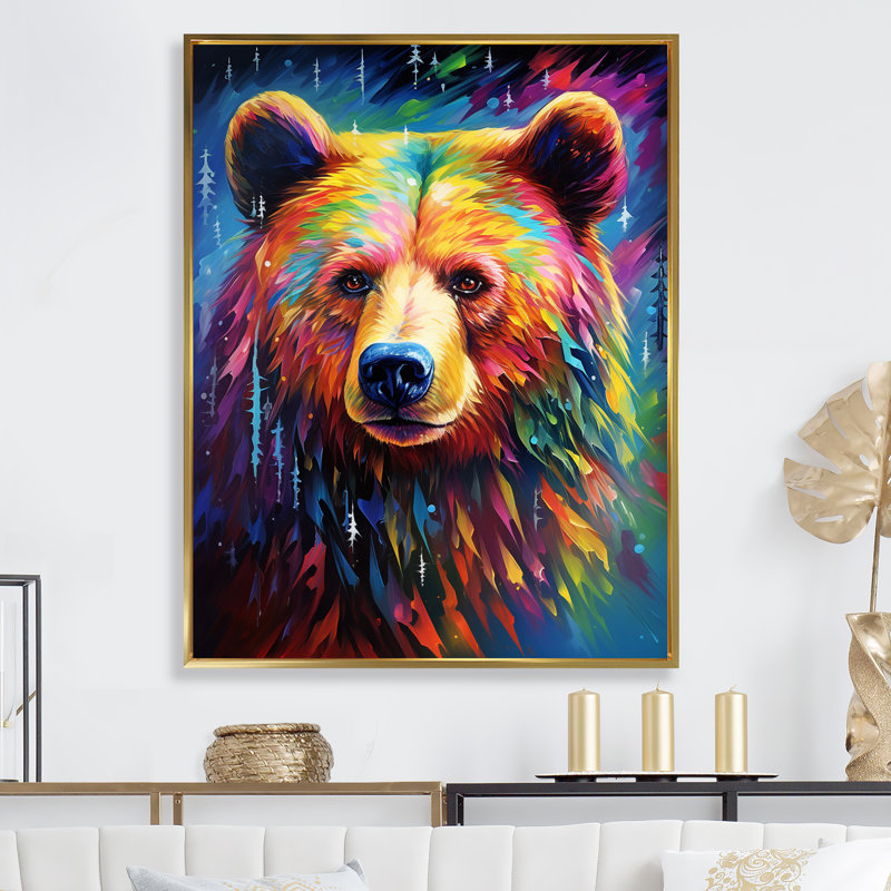 «Colorful Poppart Bear Majesty», reproduction sur toile, H 40 po x l 30 po x P 1,5 po, Cadre flottant doré
