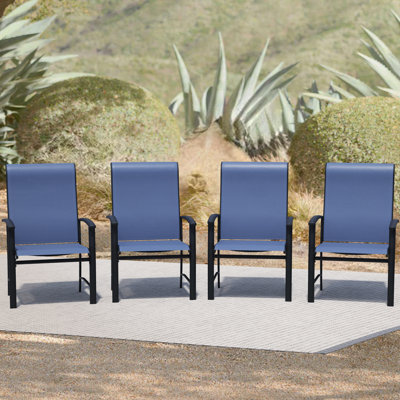 Outdoor Dining Chairs Set of 4, All-Weather PVC-coated polyester Metal Patio Chairs - High Back Ergonomic Design for Garden, Deck, Balcony