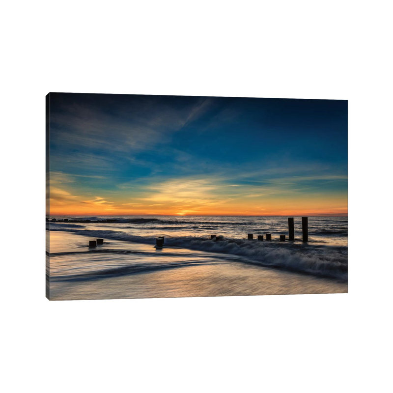 USA, New Jersey, Cape May National Seashore. Sunrise On Winter Shoreline. by Jaynes Gallery - Wrapped Canvas Print